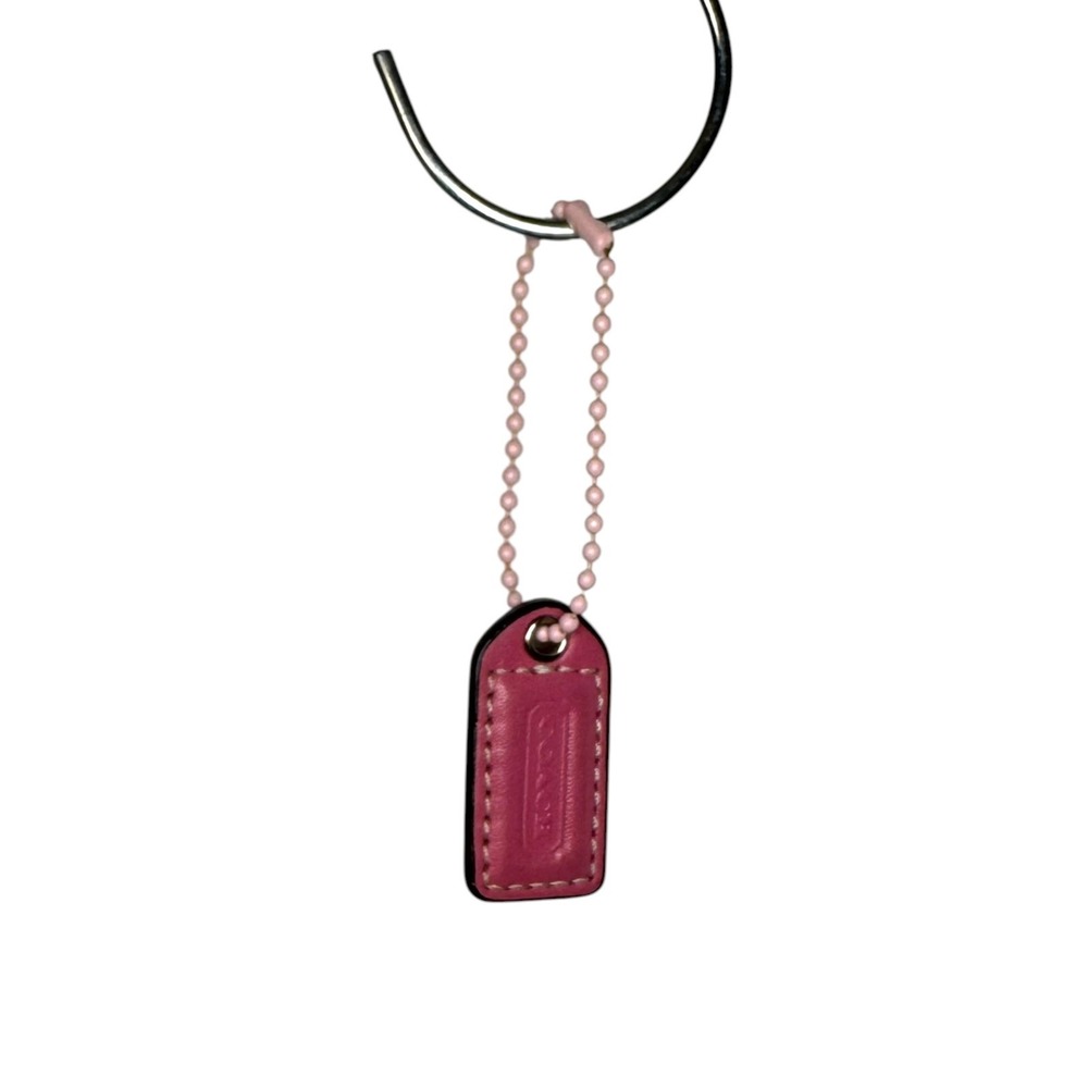 Coach Leather Bag Hangtag OS Pink Logo Embossed Charm Preppy Accessory